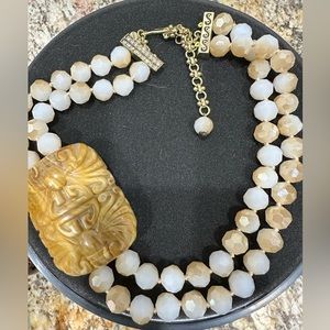 Tan color, large carved Jade stone - authentic, rare, vintage
